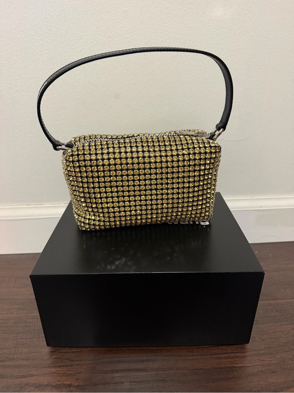 Alexander McQueen Gold Crystal Mesh Mini Bag with Black Handle